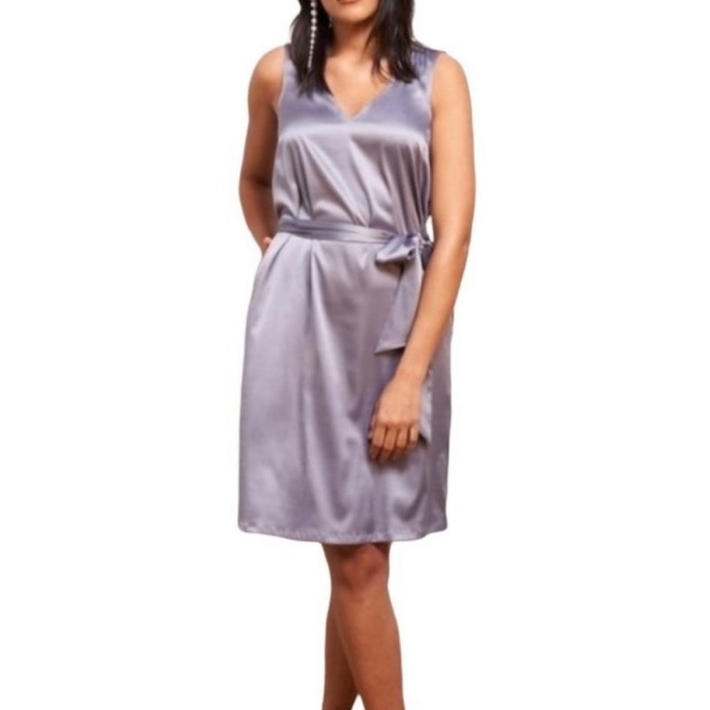 Universal Standard Lavender Grey Spencer Satin Slip Dress W/Matching Tie‎ Sash S